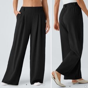 Halara High Waist Side Pocket Wide Leg Flowy Pants, Medium, Linen-Feel Black NEW